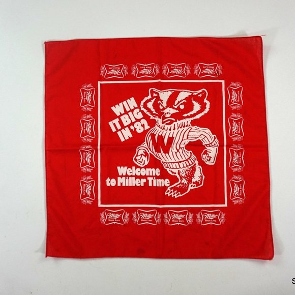 Vintage 1982 Wisconsin Badgers Welcome to Miller Time Miller High Life Bandana - Picture 1 of 5